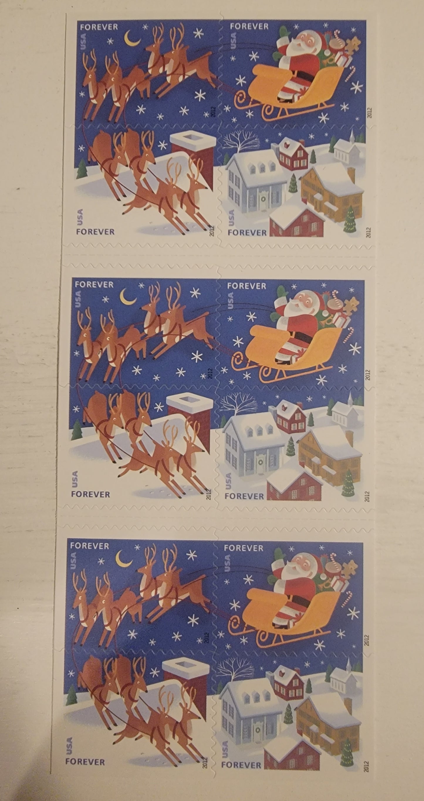Santa & Sleigh 2012 Forever Stamps - Booklet of 20 Postage Stamps