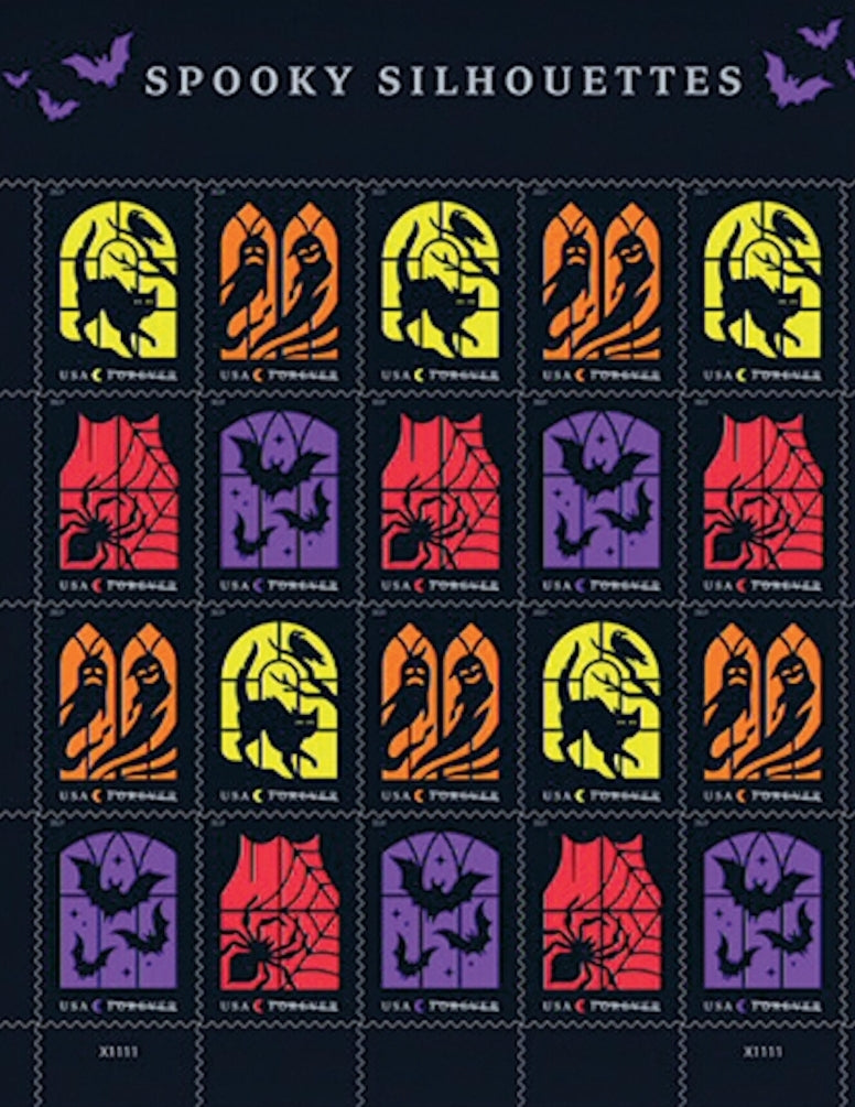 Spooky Silhouettes Halloween US Postage Stamps with Irridescent Effect Pane of 20