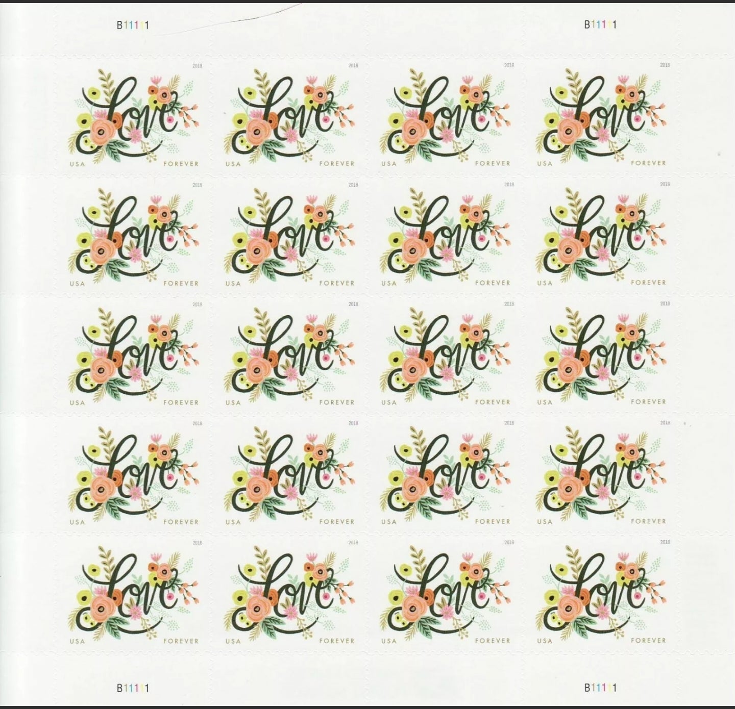 2018 Love Flourishes USA Forever Stamps Sheet of 20