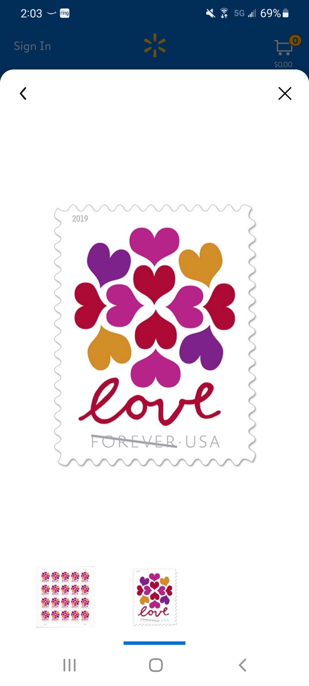 2019 Hearts Blossom USA Forever Stamp Sheets