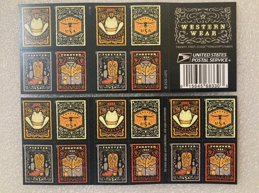 USA Cowboy Western Wear Postage stamps (20ct)