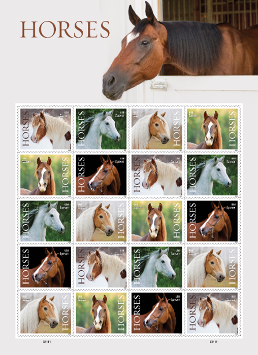 PANE OF 20 HORSES STAMPS FOREVER