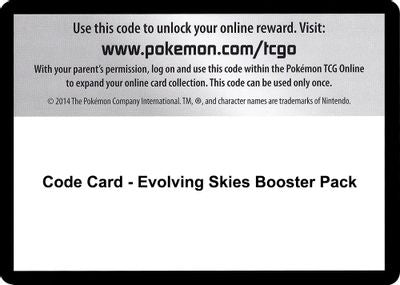 Code Card - Evolving Skies Booster SWSH07: Evolving Skies