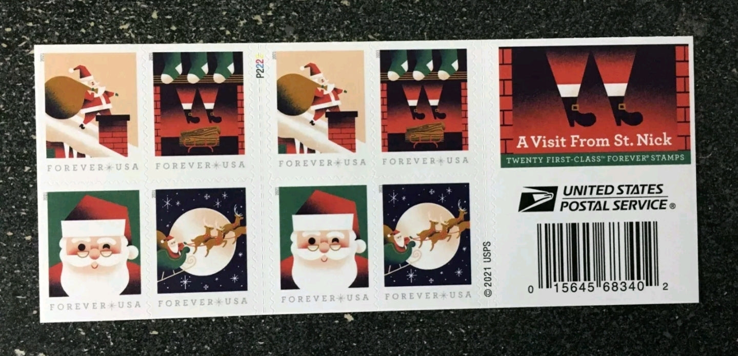 USPS 2021 A Visit From St. Nick Forever 1st Class Postage Stamp(Booklet of 20)